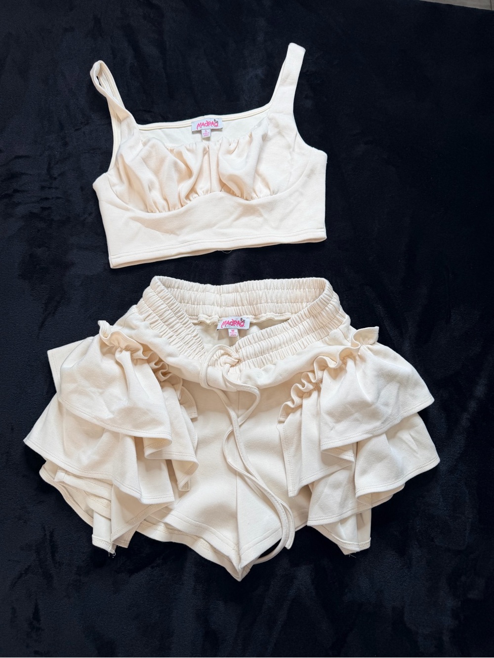 Madrg Ruffle Bralette & Layered Shorts Set Top S Bottom Med